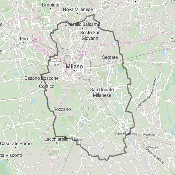 Miniaturní mapa "Okružní cesta z Bollate" inspirace pro cyklisty v oblasti Lombardia, Italy. Vytvořeno pomocí plánovače tras Tarmacs.app