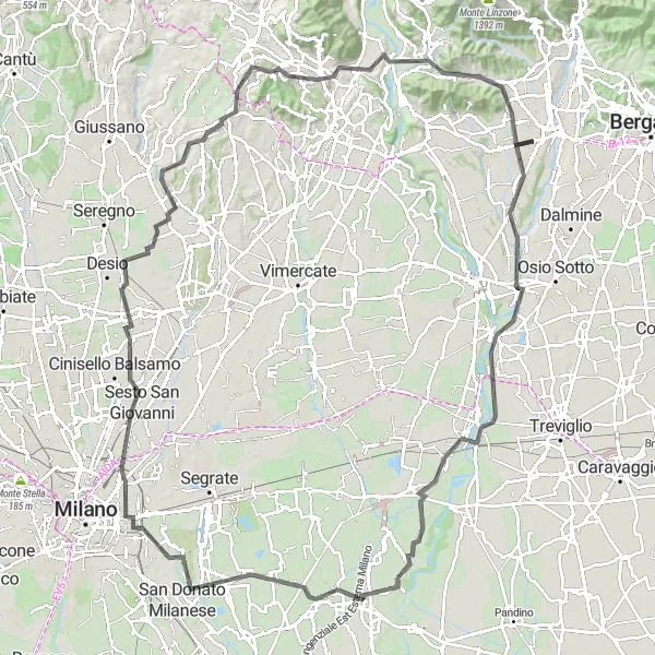 Zemljevid v pomanjšavi "Pustolovščina vse do Colline dei Cipressi" kolesarske inspiracije v Lombardia, Italy. Generirano z načrtovalcem kolesarskih poti Tarmacs.app