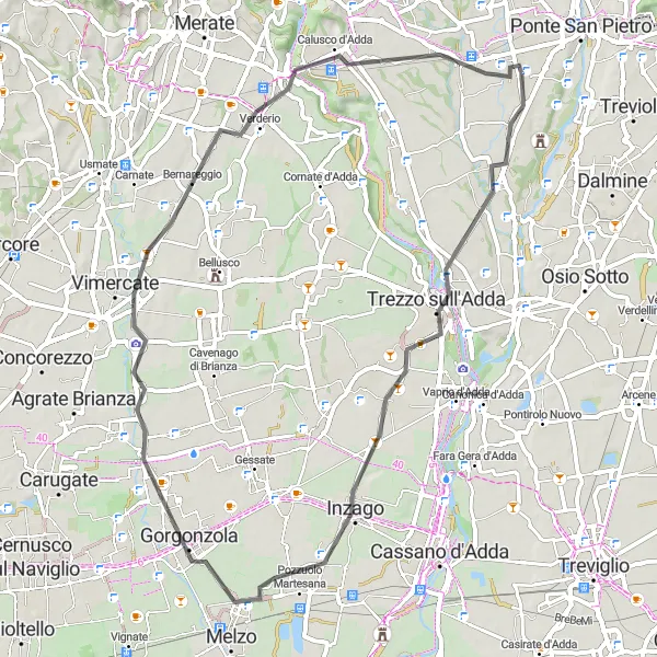 Zemljevid v pomanjšavi "Kolesarska pot do Caponaga" kolesarske inspiracije v Lombardia, Italy. Generirano z načrtovalcem kolesarskih poti Tarmacs.app