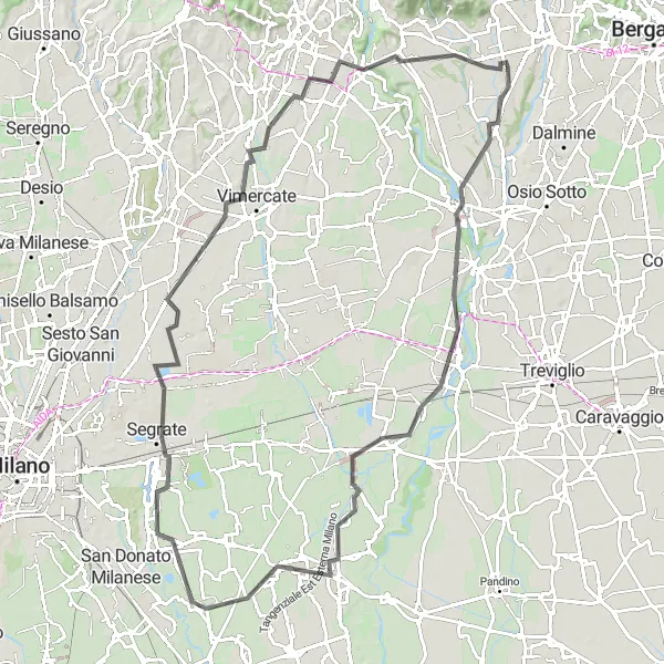 Zemljevid v pomanjšavi "Dolga kolesarska tura po Lombardiji" kolesarske inspiracije v Lombardia, Italy. Generirano z načrtovalcem kolesarskih poti Tarmacs.app