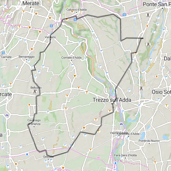 Miniaturní mapa "Cyklostezka kolem Bonate Sotto přes Capriate San Gervasio a Terno d'Isola" inspirace pro cyklisty v oblasti Lombardia, Italy. Vytvořeno pomocí plánovače tras Tarmacs.app