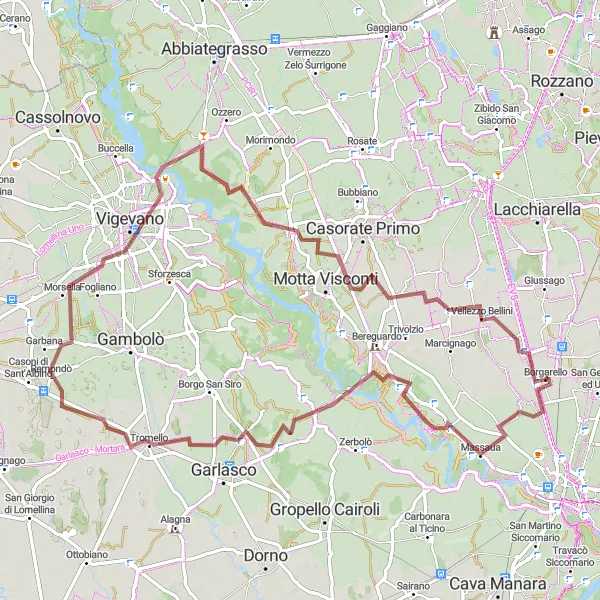 Miniatura della mappa di ispirazione al ciclismo "Giro in bicicletta da Borgarello a Torre d'Isola e Tromello" nella regione di Lombardia, Italy. Generata da Tarmacs.app, pianificatore di rotte ciclistiche