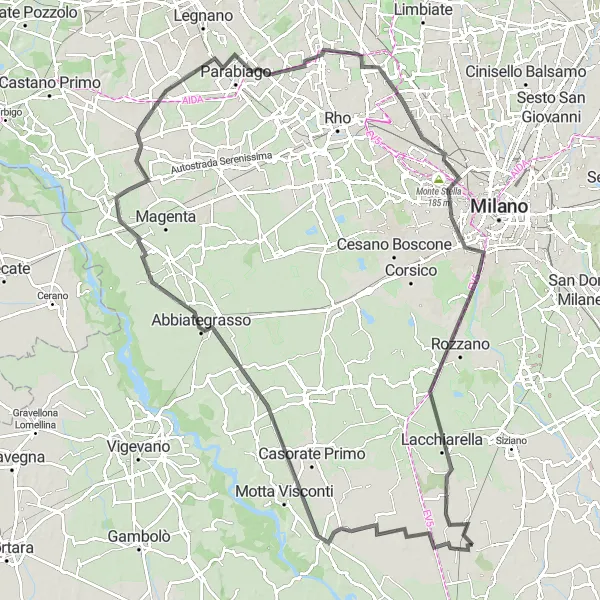 Miniatuurkaart van de fietsinspiratie "Rondrit langs Bereguardo en Arese" in Lombardia, Italy. Gemaakt door de Tarmacs.app fietsrouteplanner