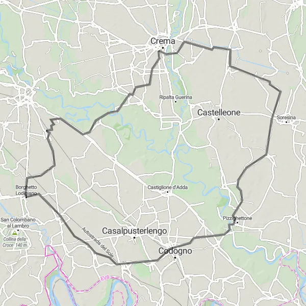 Map miniature of "Crema Cruise" cycling inspiration in Lombardia, Italy. Generated by Tarmacs.app cycling route planner