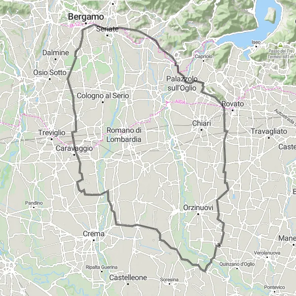 Miniatuurkaart van de fietsinspiratie "Genivolta - Bergamo Loop" in Lombardia, Italy. Gemaakt door de Tarmacs.app fietsrouteplanner