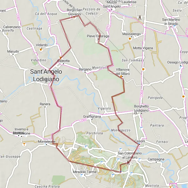 Miniatura mapy "Trasa szutrowa przez Pieve Fissiraga i Sant'Angelo Lodigiano" - trasy rowerowej w Lombardia, Italy. Wygenerowane przez planer tras rowerowych Tarmacs.app