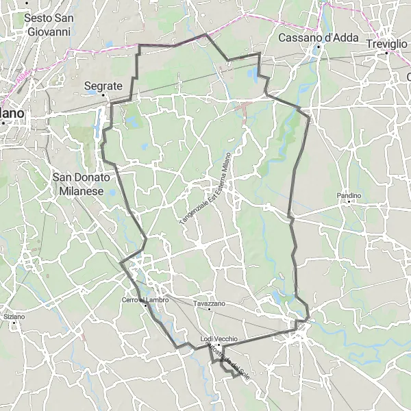 Map miniature of "Borghetto Del Lambro Tour" cycling inspiration in Lombardia, Italy. Generated by Tarmacs.app cycling route planner