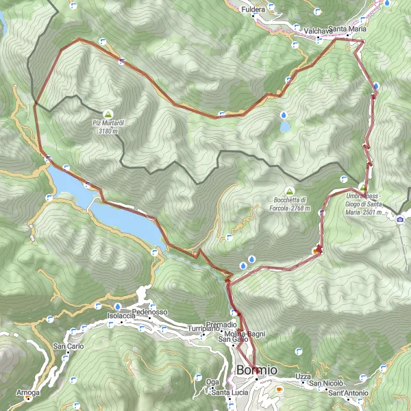 Zemljevid v pomanjšavi "Gorsko kolesarjenje do Umbrailpassa" kolesarske inspiracije v Lombardia, Italy. Generirano z načrtovalcem kolesarskih poti Tarmacs.app