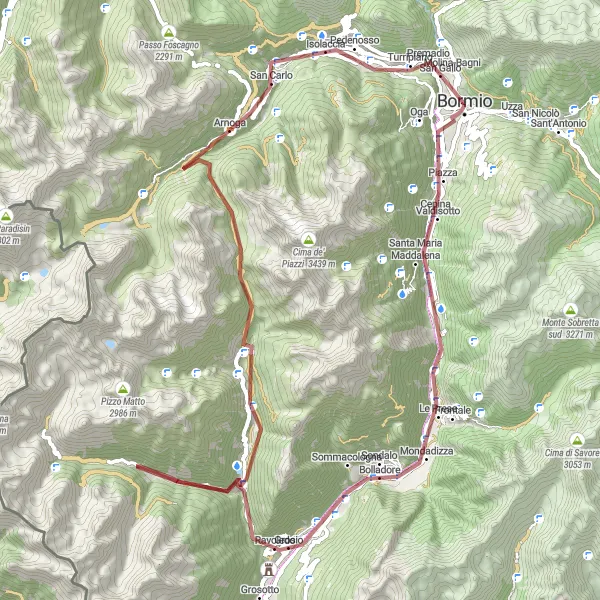 Miniatua del mapa de inspiración ciclista "Ruta en Grava a través de Valdisotto y Grosio" en Lombardia, Italy. Generado por Tarmacs.app planificador de rutas ciclistas