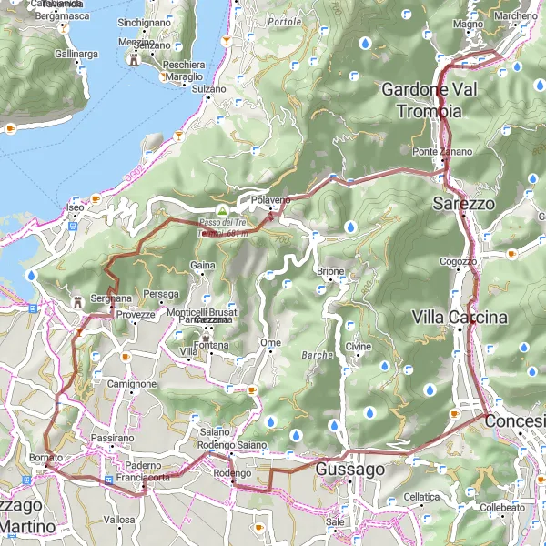 Miniaturní mapa "Gravel Route to Dosso della Guarda" inspirace pro cyklisty v oblasti Lombardia, Italy. Vytvořeno pomocí plánovače tras Tarmacs.app