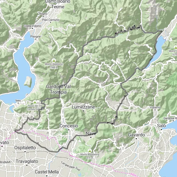 Zemljevid v pomanjšavi "Ciklična pot okoli Bornata" kolesarske inspiracije v Lombardia, Italy. Generirano z načrtovalcem kolesarskih poti Tarmacs.app