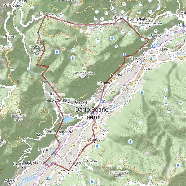 Miniaturní mapa "Gravelová okružní cyklotrasa kolem Borna" inspirace pro cyklisty v oblasti Lombardia, Italy. Vytvořeno pomocí plánovače tras Tarmacs.app