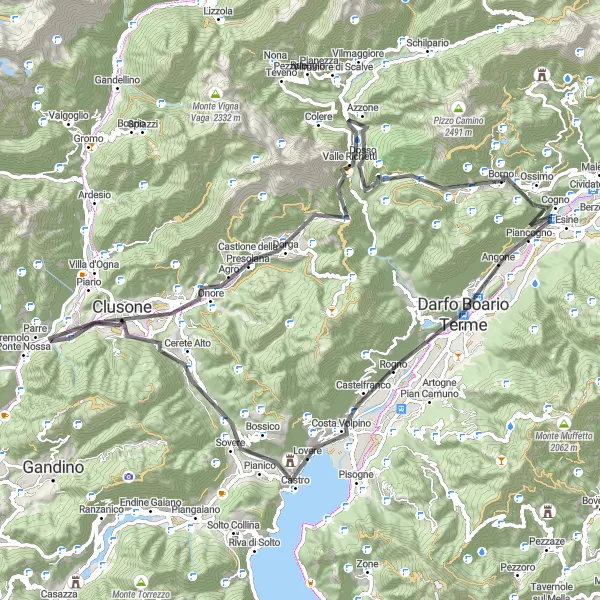 Karttaminiaatyyri "Maantiepyöräreitti Piancogno - Croce di Salven" pyöräilyinspiraatiosta alueella Lombardia, Italy. Luotu Tarmacs.app pyöräilyreittisuunnittelijalla