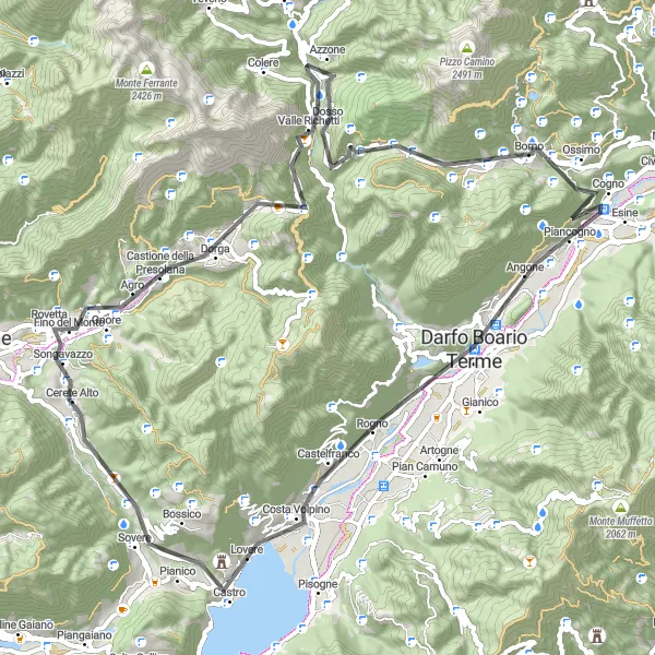 Karttaminiaatyyri "Maantiepyöräreitti Piancogno - Croce di Salven" pyöräilyinspiraatiosta alueella Lombardia, Italy. Luotu Tarmacs.app pyöräilyreittisuunnittelijalla