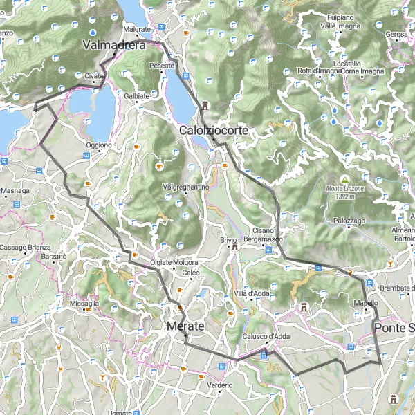 Miniaturní mapa "Kolem Lecca a okolí" inspirace pro cyklisty v oblasti Lombardia, Italy. Vytvořeno pomocí plánovače tras Tarmacs.app