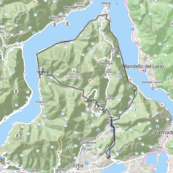 Miniatura della mappa di ispirazione al ciclismo "Sfida sulle montagne lombarde in bicicletta" nella regione di Lombardia, Italy. Generata da Tarmacs.app, pianificatore di rotte ciclistiche