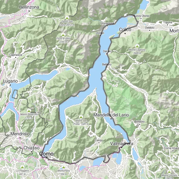 Miniatura della mappa di ispirazione al ciclismo "Tour panoramico tra laghi e montagne lombarde in bicicletta" nella regione di Lombardia, Italy. Generata da Tarmacs.app, pianificatore di rotte ciclistiche