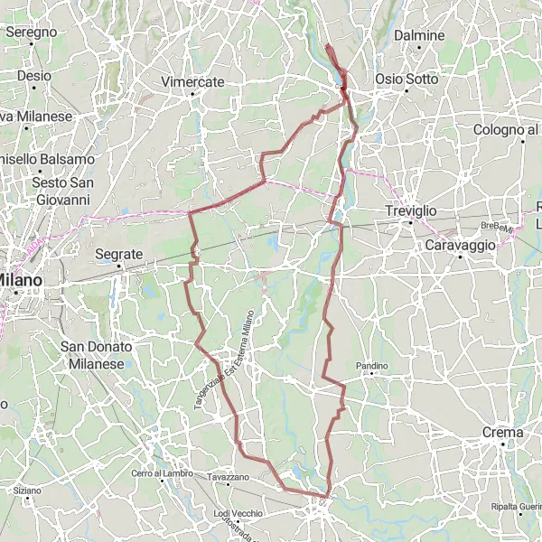 Map miniature of "Adda Valley Gravel Loop" cycling inspiration in Lombardia, Italy. Generated by Tarmacs.app cycling route planner