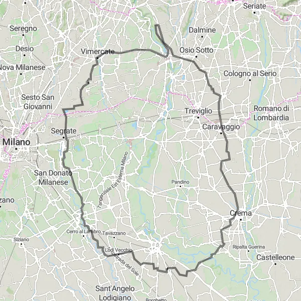 Zemljevid v pomanjšavi "Krožna kolesarska pot iz Bottanuca" kolesarske inspiracije v Lombardia, Italy. Generirano z načrtovalcem kolesarskih poti Tarmacs.app