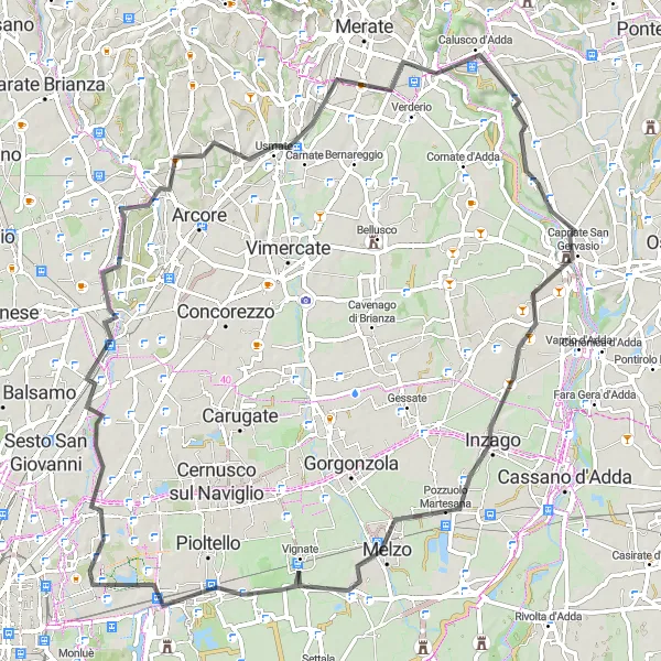 Miniaturní mapa "Historická cesta kolem Lombardie" inspirace pro cyklisty v oblasti Lombardia, Italy. Vytvořeno pomocí plánovače tras Tarmacs.app