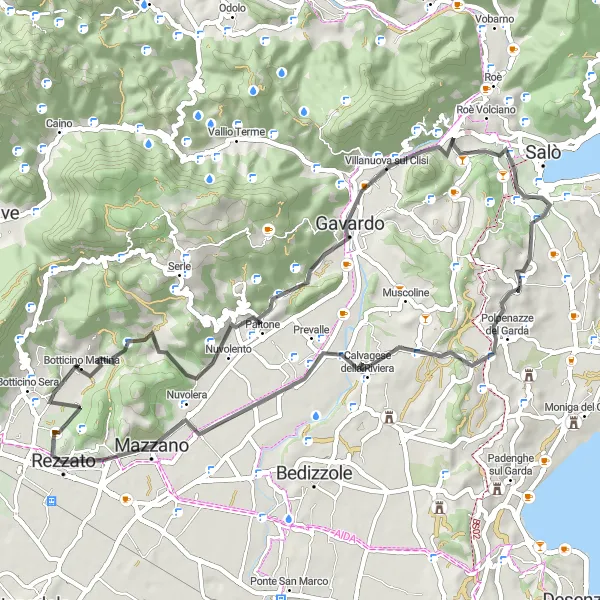 Map miniature of "The Botticino-Monte Budellone Loop" cycling inspiration in Lombardia, Italy. Generated by Tarmacs.app cycling route planner