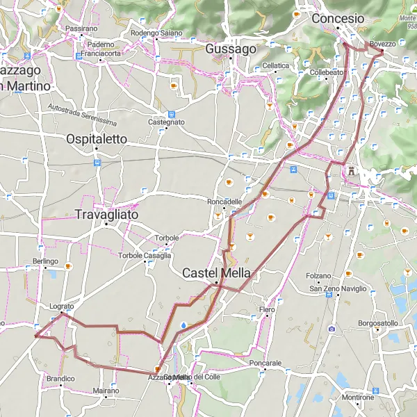 Miniaturní mapa "Gravel Tour to Brescia" inspirace pro cyklisty v oblasti Lombardia, Italy. Vytvořeno pomocí plánovače tras Tarmacs.app