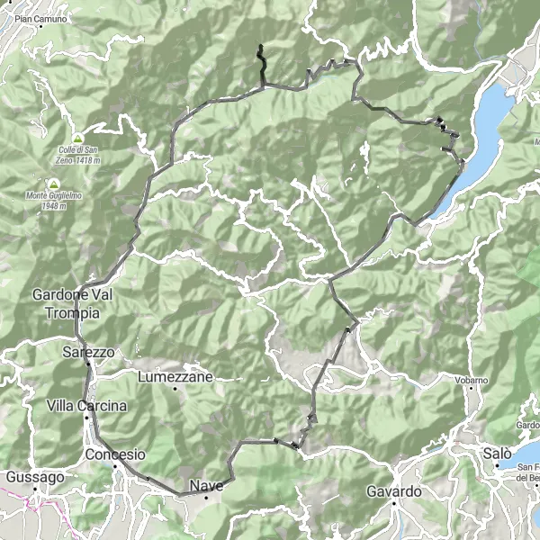 Mapa miniatúra "Cyklotúra cez Lombardské kopce" cyklistická inšpirácia v Lombardia, Italy. Vygenerované cyklistickým plánovačom trás Tarmacs.app