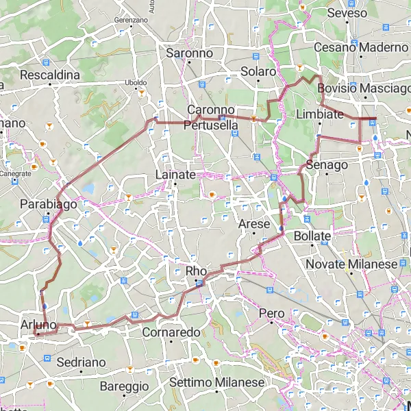 Miniatuurkaart van de fietsinspiratie "Gravelroute rond Bovisio-Masciago" in Lombardia, Italy. Gemaakt door de Tarmacs.app fietsrouteplanner