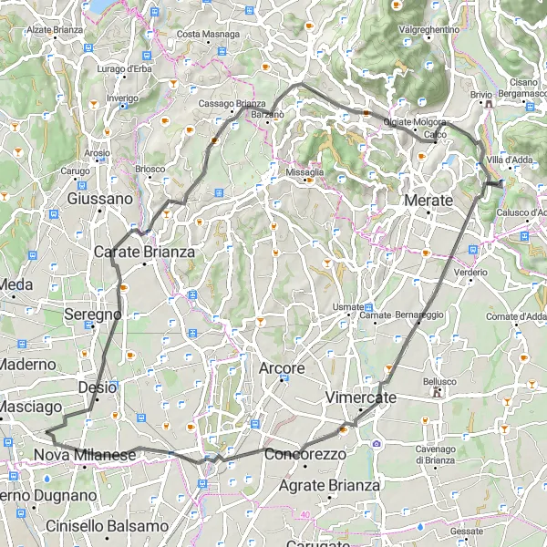 Kartminiatyr av "Rundtur Desio - Monte Robbio" cykelinspiration i Lombardia, Italy. Genererad av Tarmacs.app cykelruttplanerare