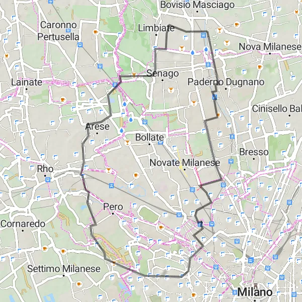 Mapa miniatúra "Cycling around Varedo" cyklistická inšpirácia v Lombardia, Italy. Vygenerované cyklistickým plánovačom trás Tarmacs.app