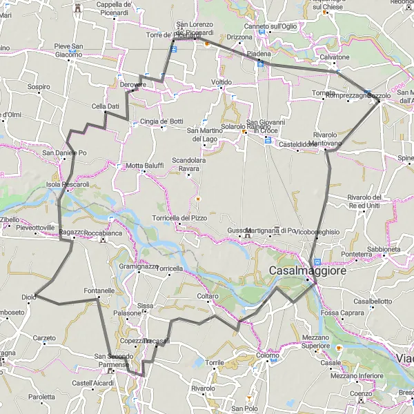 Map miniature of "Po River Discovery" cycling inspiration in Lombardia, Italy. Generated by Tarmacs.app cycling route planner