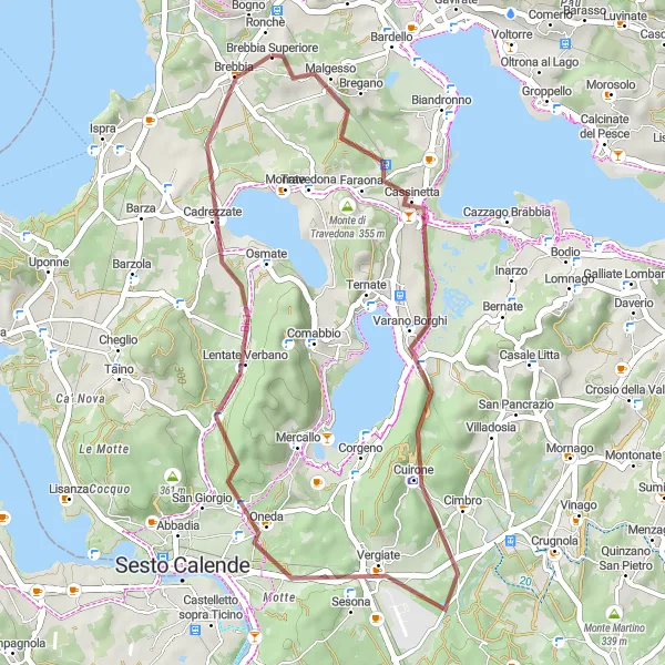 Miniaturní mapa "Gravelová cesta kolem Malgessa" inspirace pro cyklisty v oblasti Lombardia, Italy. Vytvořeno pomocí plánovače tras Tarmacs.app