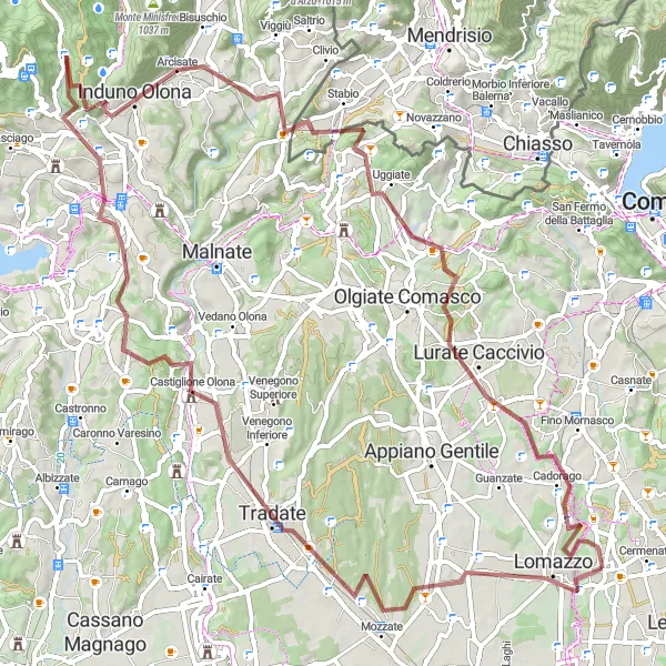 Miniatua del mapa de inspiración ciclista "Ruta de Fenegrò a Caslino al Piano" en Lombardia, Italy. Generado por Tarmacs.app planificador de rutas ciclistas