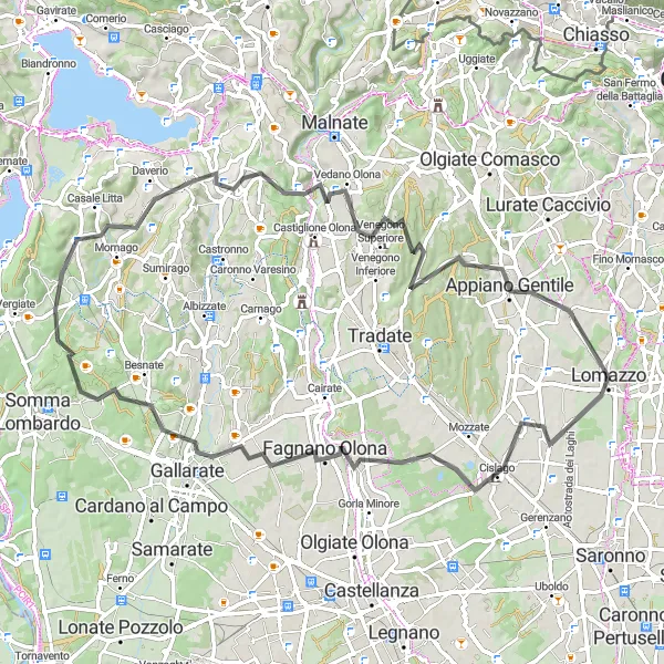 Kartminiatyr av "Spännande cykeltur från Monte Cucco till Appiano Gentile" cykelinspiration i Lombardia, Italy. Genererad av Tarmacs.app cykelruttplanerare