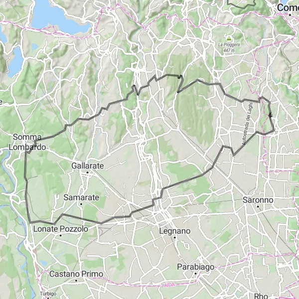 Map miniature of "Bregnano to Bulgorello gravel route" cycling inspiration in Lombardia, Italy. Generated by Tarmacs.app cycling route planner