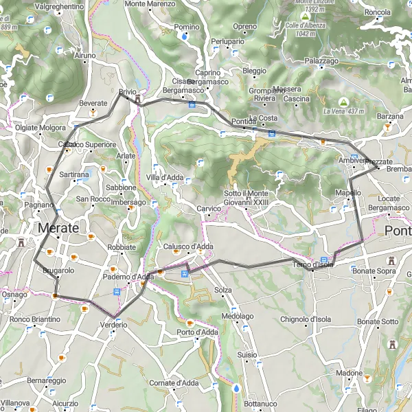 Map miniature of "Brembate di Sopra to Cisano Bergamasco Loop" cycling inspiration in Lombardia, Italy. Generated by Tarmacs.app cycling route planner