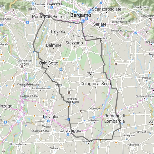 Karten-Miniaturansicht der Radinspiration "Besichtigungsradtour bis Bonate Sopra" in Lombardia, Italy. Erstellt vom Tarmacs.app-Routenplaner für Radtouren