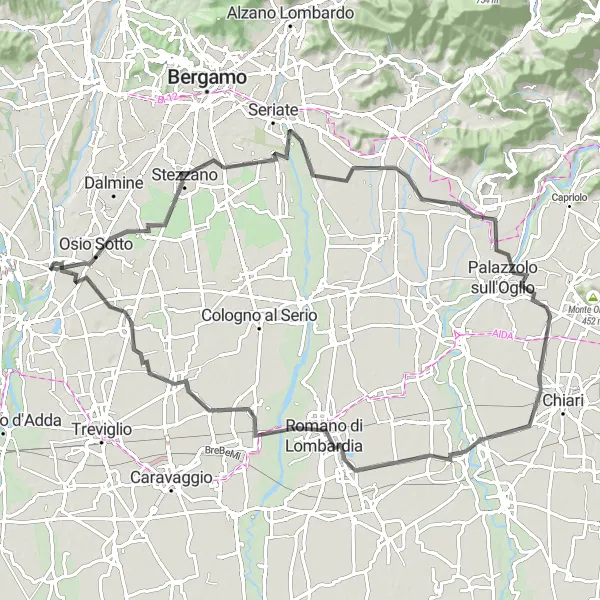 Miniatura della mappa di ispirazione al ciclismo "Itinerario Cicloturistico a Romano di Lombardia" nella regione di Lombardia, Italy. Generata da Tarmacs.app, pianificatore di rotte ciclistiche