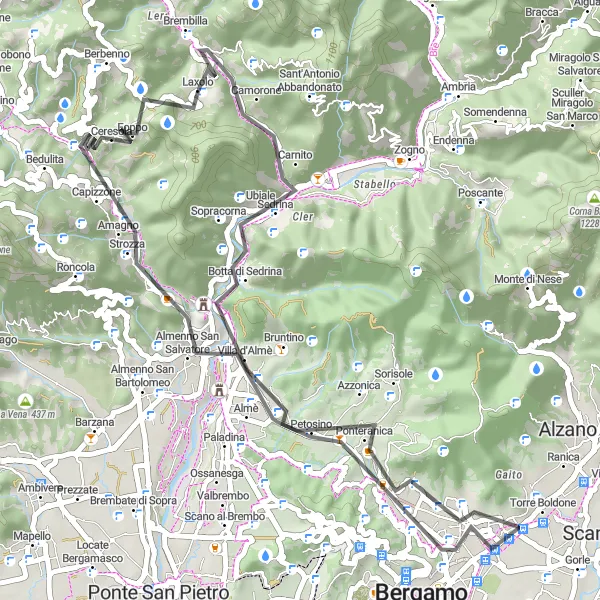 Miniatuurkaart van de fietsinspiratie "Wegfietsen naar Sedrina en Laxolo" in Lombardia, Italy. Gemaakt door de Tarmacs.app fietsrouteplanner