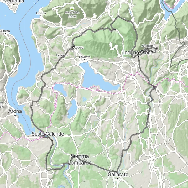 Mapa miniatúra "Trasa okolo Arcisate" cyklistická inšpirácia v Lombardia, Italy. Vygenerované cyklistickým plánovačom trás Tarmacs.app