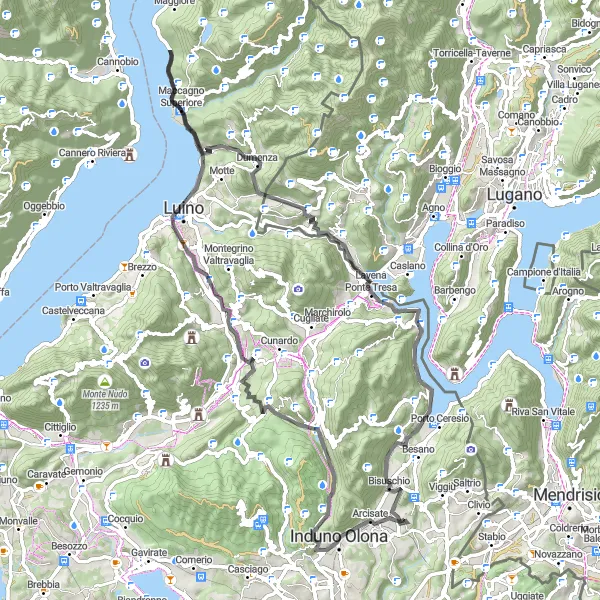 Mapa miniatúra "Road cyklotúra okolo Arcisate" cyklistická inšpirácia v Lombardia, Italy. Vygenerované cyklistickým plánovačom trás Tarmacs.app