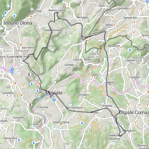Map miniature of "Scenic Road Excursion from Brenno Useria" cycling inspiration in Lombardia, Italy. Generated by Tarmacs.app cycling route planner