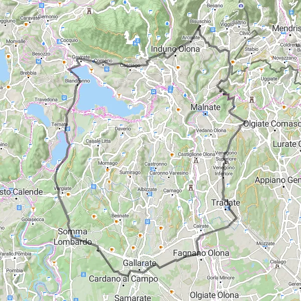 Miniaturní mapa "Okružní cyklotrasa kolem Brenno Useria" inspirace pro cyklisty v oblasti Lombardia, Italy. Vytvořeno pomocí plánovače tras Tarmacs.app