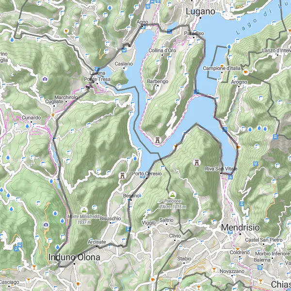 Karten-Miniaturansicht der Radinspiration "Rundfahrt um Monte San Salvatore" in Lombardia, Italy. Erstellt vom Tarmacs.app-Routenplaner für Radtouren