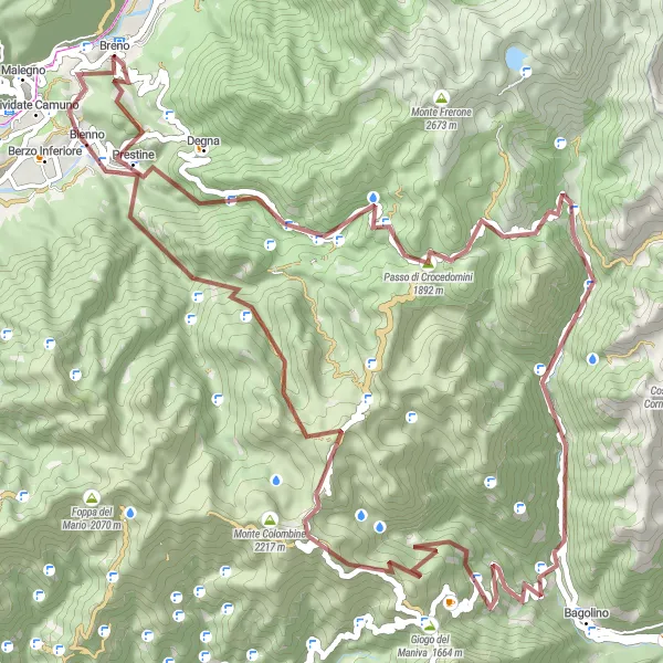 Map miniature of "The Gravel Passo di Crocedomini Loop" cycling inspiration in Lombardia, Italy. Generated by Tarmacs.app cycling route planner