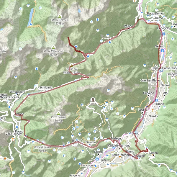 Miniatua del mapa de inspiración ciclista "Ruta de Aventura de Breno a Colle Montepiano y Paisco Loveno" en Lombardia, Italy. Generado por Tarmacs.app planificador de rutas ciclistas