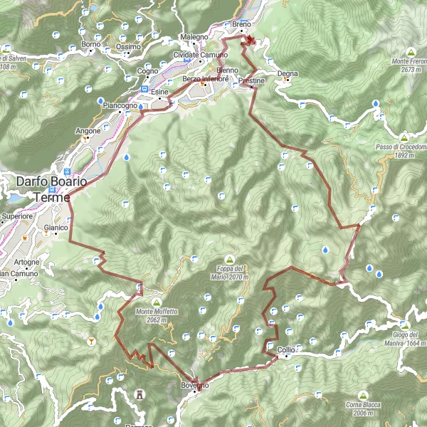 Miniatua del mapa de inspiración ciclista "Ruta de Ciclismo de Grava por Prestine - Breno" en Lombardia, Italy. Generado por Tarmacs.app planificador de rutas ciclistas