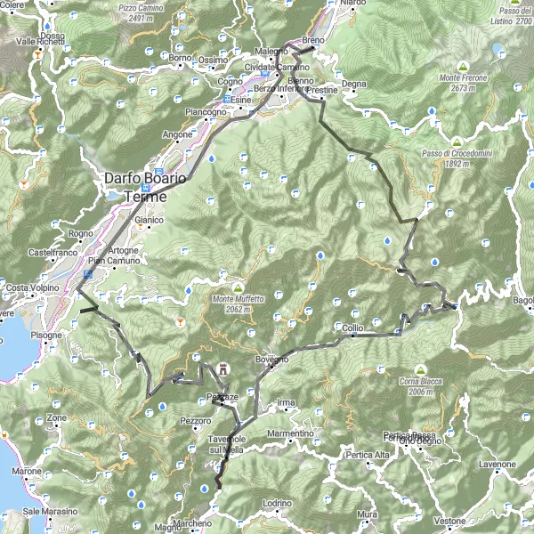 Miniatua del mapa de inspiración ciclista "Ruta de ciclismo de 108 km cerca de Breno" en Lombardia, Italy. Generado por Tarmacs.app planificador de rutas ciclistas