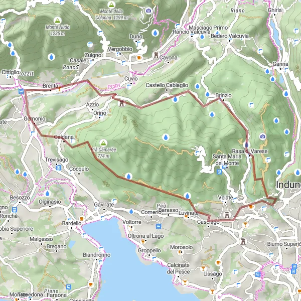 Zemljevid v pomanjšavi "Gorska pot okoli Vareseja" kolesarske inspiracije v Lombardia, Italy. Generirano z načrtovalcem kolesarskih poti Tarmacs.app