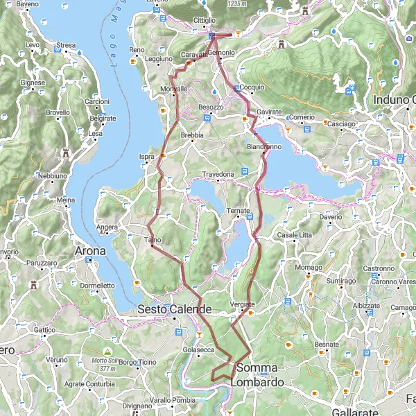 Miniatura della mappa di ispirazione al ciclismo "Esplorazione in bicicletta attraverso la Valle di Varese" nella regione di Lombardia, Italy. Generata da Tarmacs.app, pianificatore di rotte ciclistiche